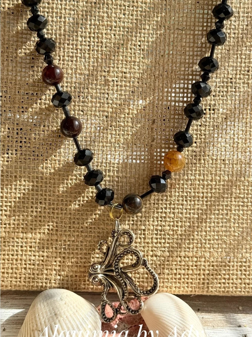 HIGH SUMMER + Black Faceted & Textured Beaded Necklace onyx